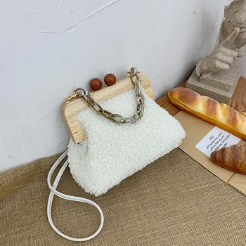 

Acrylic chain Women's Handbag 2020 Winter New Plush Clip Bag Fashion Simple Shoulder Diagonal Brand Design Female Crossbody Bags