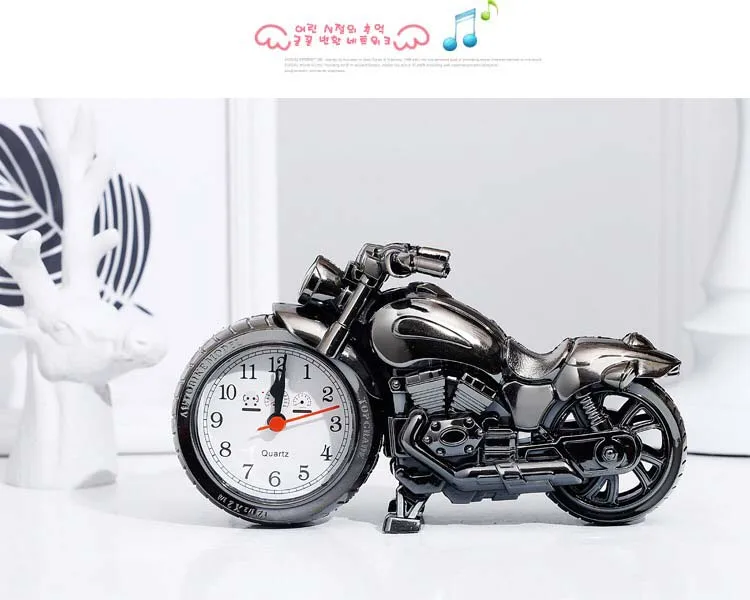 Motorcycle styling Round Alarm Clock Desktop Table Bedside Clocks Kids Adults Travel Clock Decor