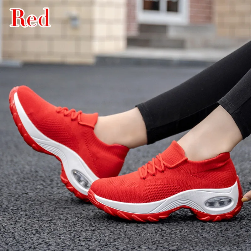 NAUSK/кроссовки на платформе; дышащая повседневная обувь; модная женская обувь, увеличивающая рост; большие размеры 36-42; - Цвет: Красный