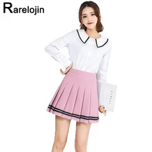 Летняя Осенняя юбка новые корейские женские модные повседневные юбки с высокой талией полосатые дикие плиссированные короткие юбки женская юбка одежда