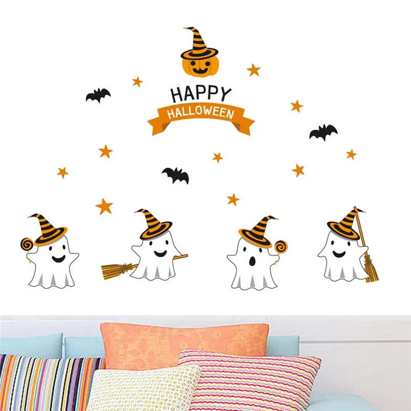 Cute little Ghost PVC Sticker Halloween Wall Sticker Wallpaper Living Room Decoration Vinilos Decorativos Para Paredes 40JUL2901