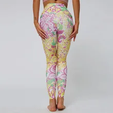 Женские штаны для бега, йоги, с принтом, высокая эластичность талии, для фитнеса, бега, спортивные Леггинсы, тренировочные дышащие колготки, штаны для спортзала