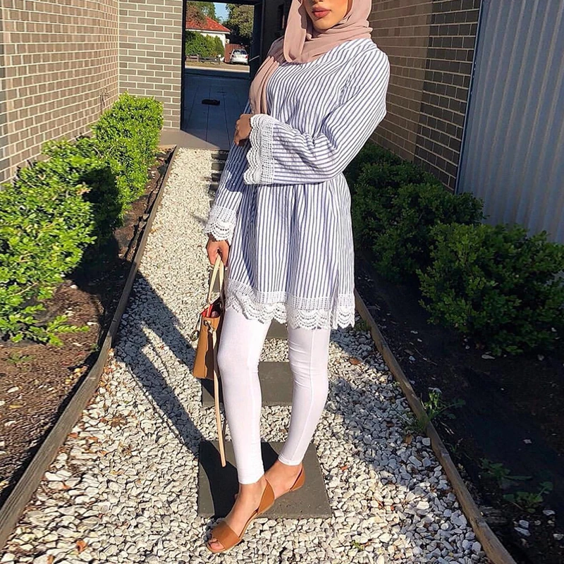 Длинные женские топы в турецком стиле Abaya мусульманская блузка одежда топ