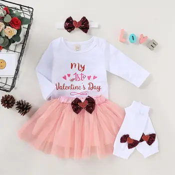 

My First Valentine's Day Clothes Set Infant Baby Girl Kid Bodysuit Tops Skirt 2PCS Cute Baby Girl Clothing Set