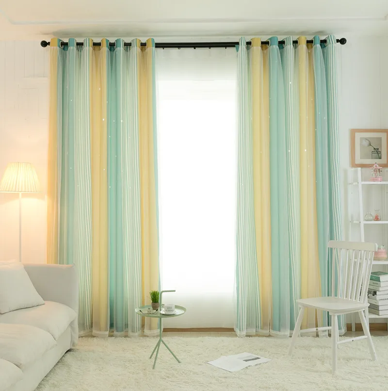 

Nordic Style Curtains for Bedroom Color Stripe Hollow Star Curtain High Precision Hollow Printed Curtain for living room