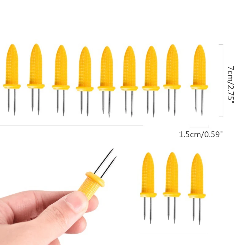 12pcs Jumbo Corn On the Cob holders Set Stainless steel Corn Skewers Prongs Hot Dog Meat Forks BBQ Dish Plate Fork BBQ Tool