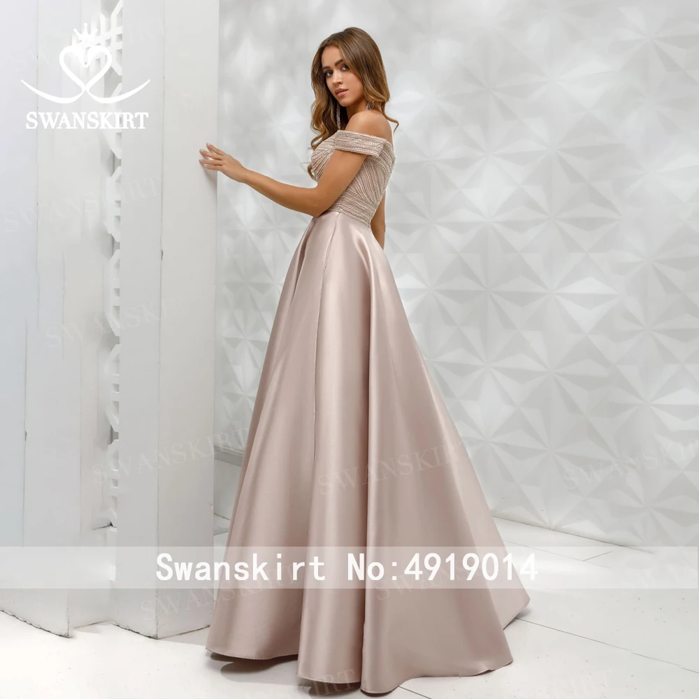 Милое атласное свадебное платье Swanskirt K330 с открытыми плечами, с бисером, с карманом, а-силуэт, вечерние платья, свадебное платье, Vestido de novia