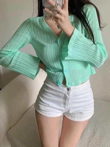 green cardigan