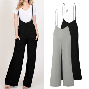 

Celmia Women Long Wide Leg Pants Casual Solid Summer Jumpsuits 2020 Sexy Sleeveless Knitted Sling Rompers StrapsBody Mujer 5XL