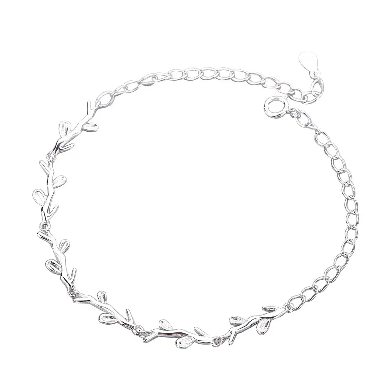 Настоящее 925 пробы Серебряная ветка листья браслет минималистский ювелирные изделия для женщин обручение вечерние милые аксессуары