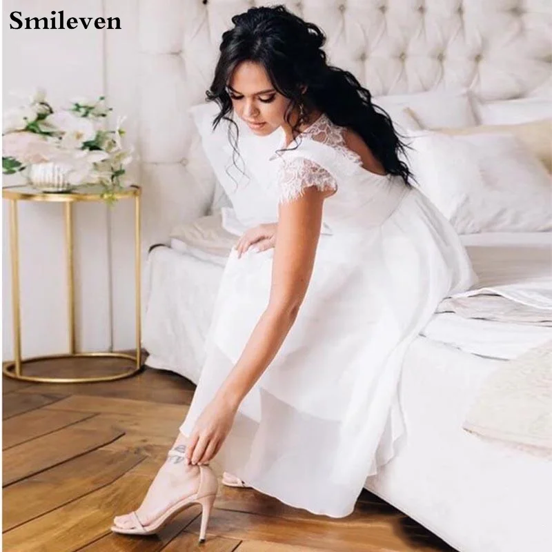 Smileven Короткое свадебное платье Robe De Mariee шифоновое сексуальное свадебное платье Бохо кружевное свадебное платье