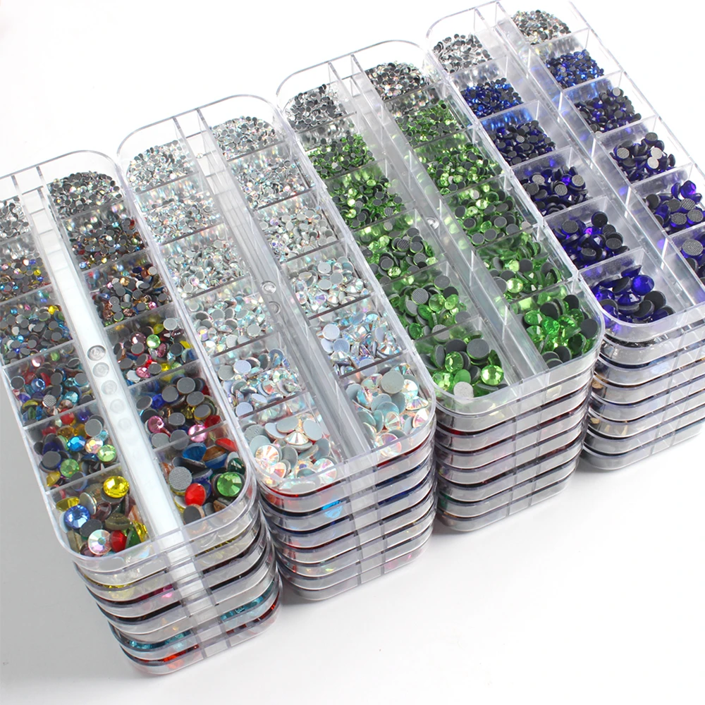 New Mix Size SS6-SS30 1000pcs Hotfix Rhinestone 12Grid Box Packing Crystal and Stone For Clothes Free Shipping materials of sewing