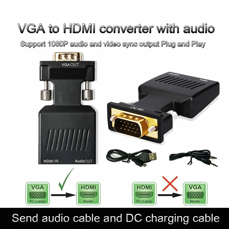 Basix VGA мужчина к HDMI Женский конвертер с аудио-адаптером кабели 1080P для HDTV монитор проектор ПК PS3 адаптер конвертер