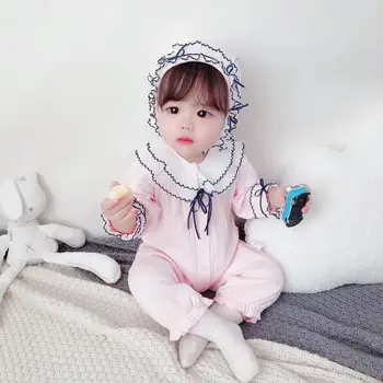 

baby romper spring 2020 lace long sleeve infant clothes +hat baby girls romper cotton jumpsuits for baby
