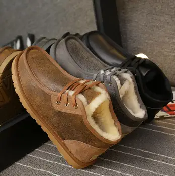 

2019 New Fashion Vintage Men Lace-Up Genuine Sheepskin Leather Natural Fur Snow Boots Men Waterproof Casual Ankle Boots