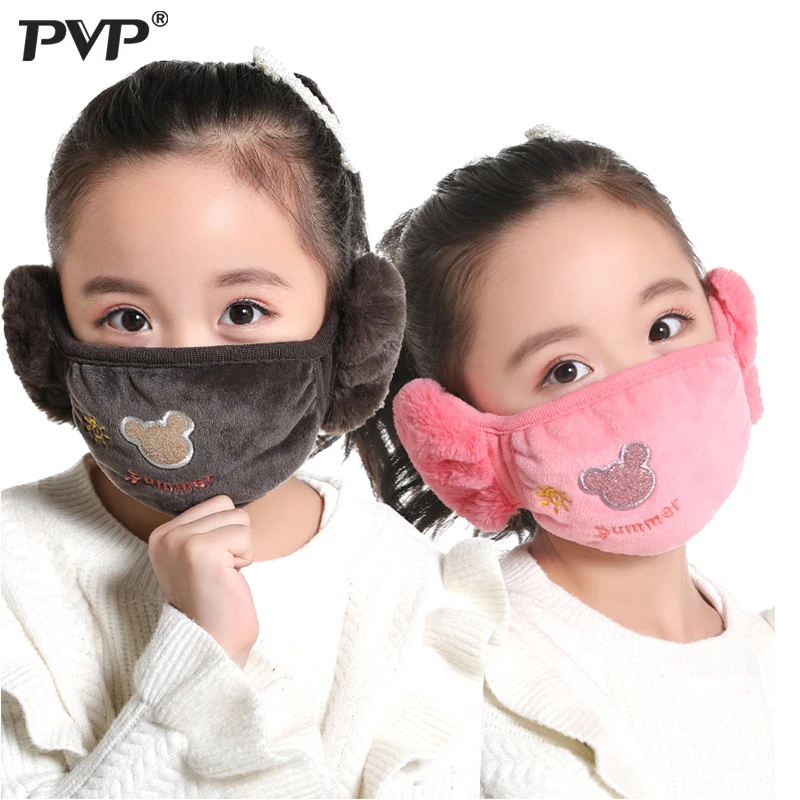 

Cute bear Ear protective kids mouth mask Windproof Mouth-muffle anti dust winter masks Children Anti Haze Flu cotton Face masks
