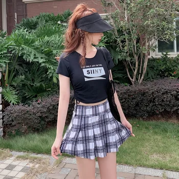 

Swimwear Woman Swimsuit With Shorts For Women Bathing Costume Suits Bikini Korea New Sexy Slim Plaid High Waist Split Swimsuits