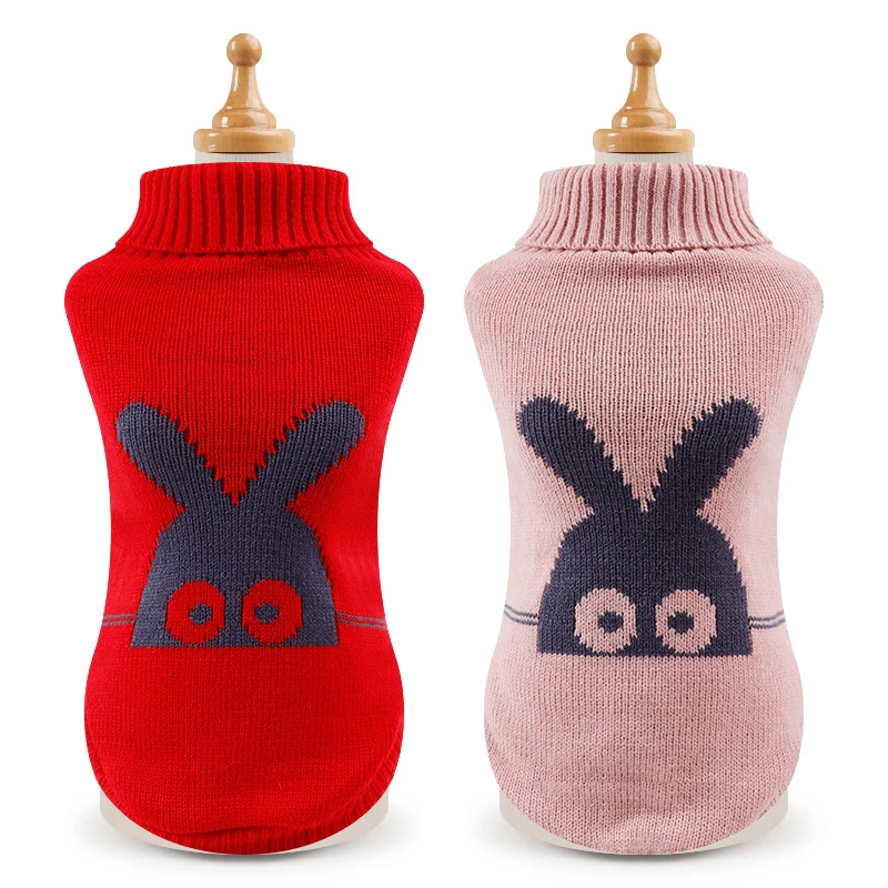 

@HE Cute Rabbit Ears Cartoon Pattern Embroidered Soft Knitting Winter Warm Pet Cat Dog Coat Jacket Sweater Clothes