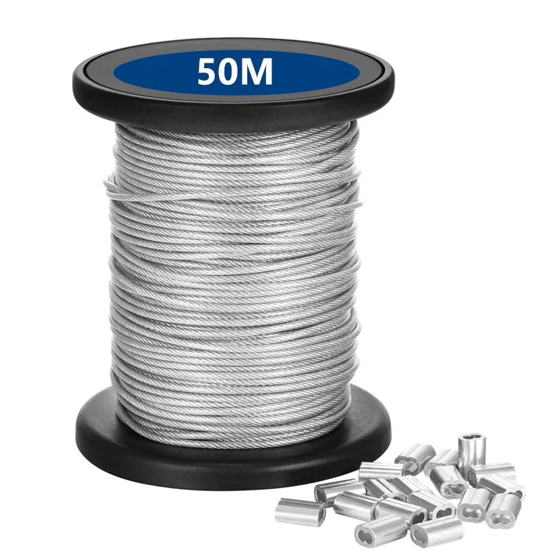 50M/100M 304 Stainless Steel Wire Rope Soft Fishing Lifting Cable 7*7  Clothesline 1mm/ 1.5mm/2mm