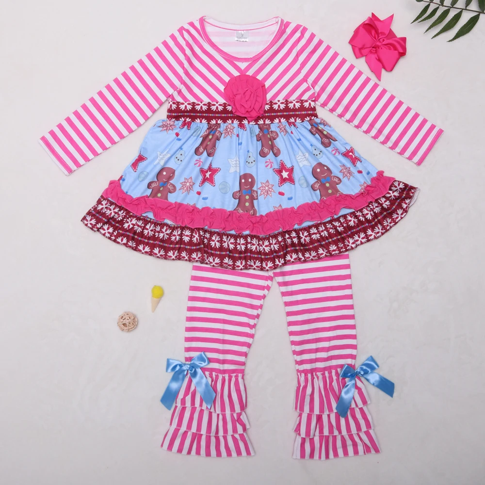 New style Girl Autumn Clothing Baby Clothe Set Cutey Clothes Pkin Stripe Gingerbread Man Pattern Free Shipping 2GK907-1395 |
