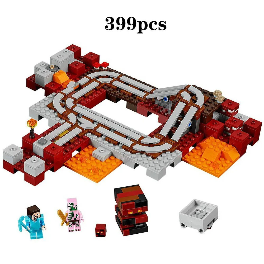 

New Toys The Nether Railway 399Pcs Compatible with LegoING Minecrafted 21130 Building Block Set Creative Toys for Children Gift