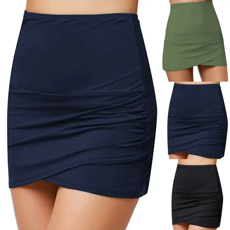 

2020 Ladies Summer Women Bottom High Waist Ruffle Skirted Hem Drawstring Bikini Beach Swimsuit Short Swim Skirt