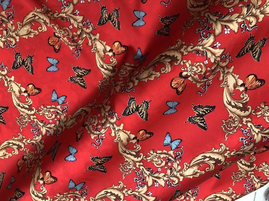 

Bazin Riche Getzner Shipping Light Luxury Baroque Wind Butterfly Printed Silk , 19 Meters Wide Stretch Satin Color 2 Fabrics