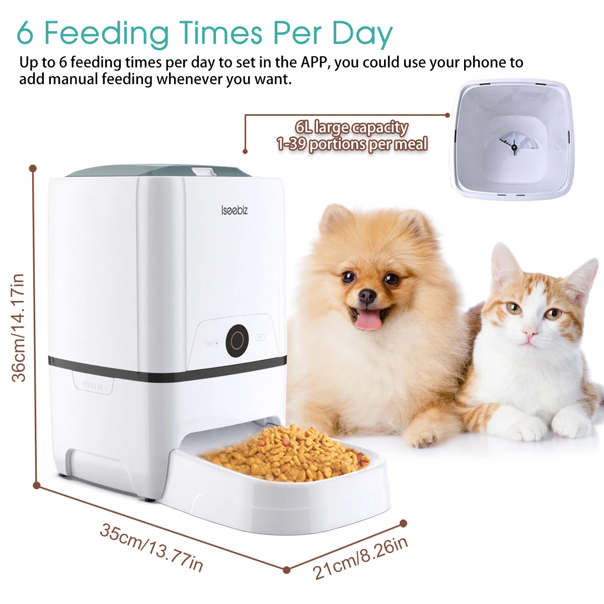 Iseebiz 6L автоматическая кормушка для домашних животных с записью голоса и ЖК-экраном миски для еды для собак 4 раза в 1 день