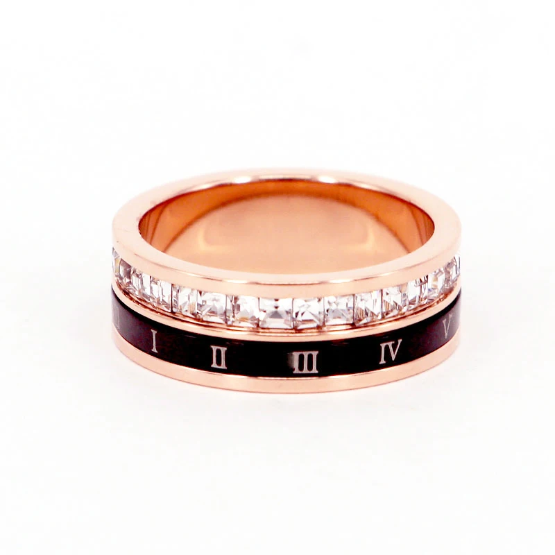 Вращающееся кольцо с черными римскими цифрами и круглыми кристаллами, Свадебное обручальное кольцо, рождественский подарок, женское Ювелирное кольцо