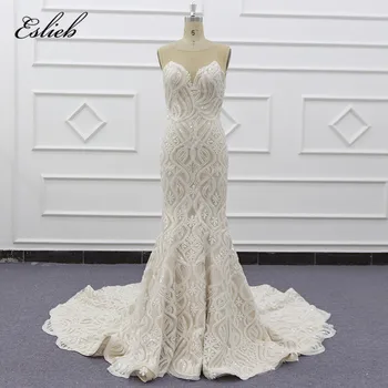 شراءEslieb ثوب زفاف 2020 حورية البحر مطرز بالكامل فستان زفاف فاخر إزالة ذيل فساتين الزفاف Vestido De Noiva