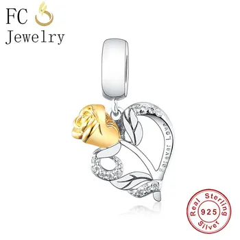 

FC Jewelry Fit Original Brand Charm Bracelet 925 Silver Rose Flower Zircon Bead Making Reflexion Craved Love Forever Berloque