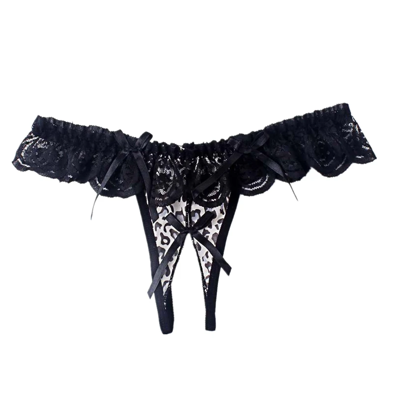 Gray Leopard Кружевные трусики с бантиком для секса, стринги с открытой промежностью, женское сексуальное белье, прозрачные трусы, Женское Эротическое нижнее белье, стринги - Цвет: Gray Leopard
