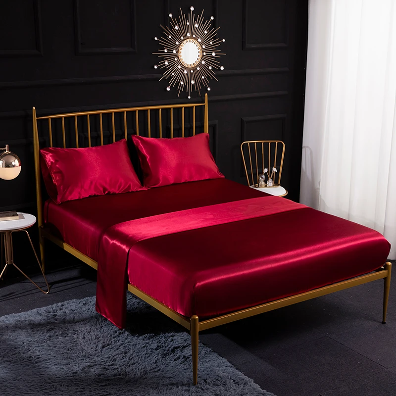 Model 6 Burgundy Супер мягкие Сатиновые шелковые простыни и наволочки наборы наматрасник простыня комплект полный обертывание эластичная лента покрывало - Цвет: Model 6 Burgundy