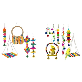 

7 Pack Bird Parrot Toys,Colorful Bird Chewing Toys Swing Toy & 5 Packs Parrot Hammock Bell Toys Bird Swing Chewing Toys