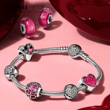 

2020 100% 925 Sterling Silver 1:1 Classic Love Heart-shaped Valentine's Day Bracelet Set Suitable for Girlfriend Romantic Gift