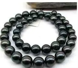 

Classic 11-12mm round tahitian black pearl necklace 14k gold clasp