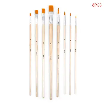 

8pcs/set Watercolor Gouache Painting Brush Different Shape Round Pointed Tip Nylon Hair Wooden Handle Art Supplies