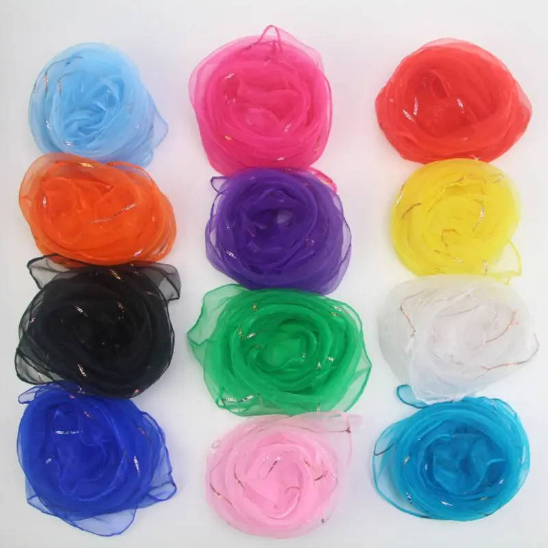 

Children Kids Kindergarten Performance Dance Scarves Bright Candy Color Gold Wire Juggling Movement Square Scarf