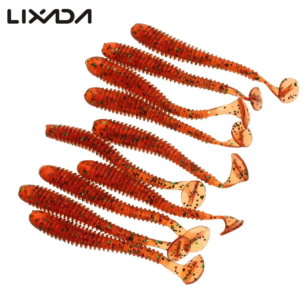 Lixada 10PCS T Tail Soft Fishing Lure Set Bait Worm Mixed Color Carp Pesca 7.5cm/ 2g Spiral Shape Body | Спорт и развлечения