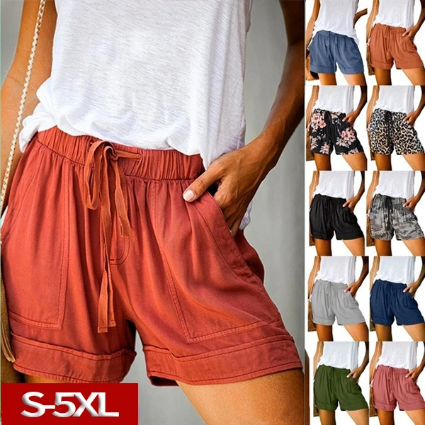 Женские повседневные шорты на завязках однотонные с эластичным поясом штаны для