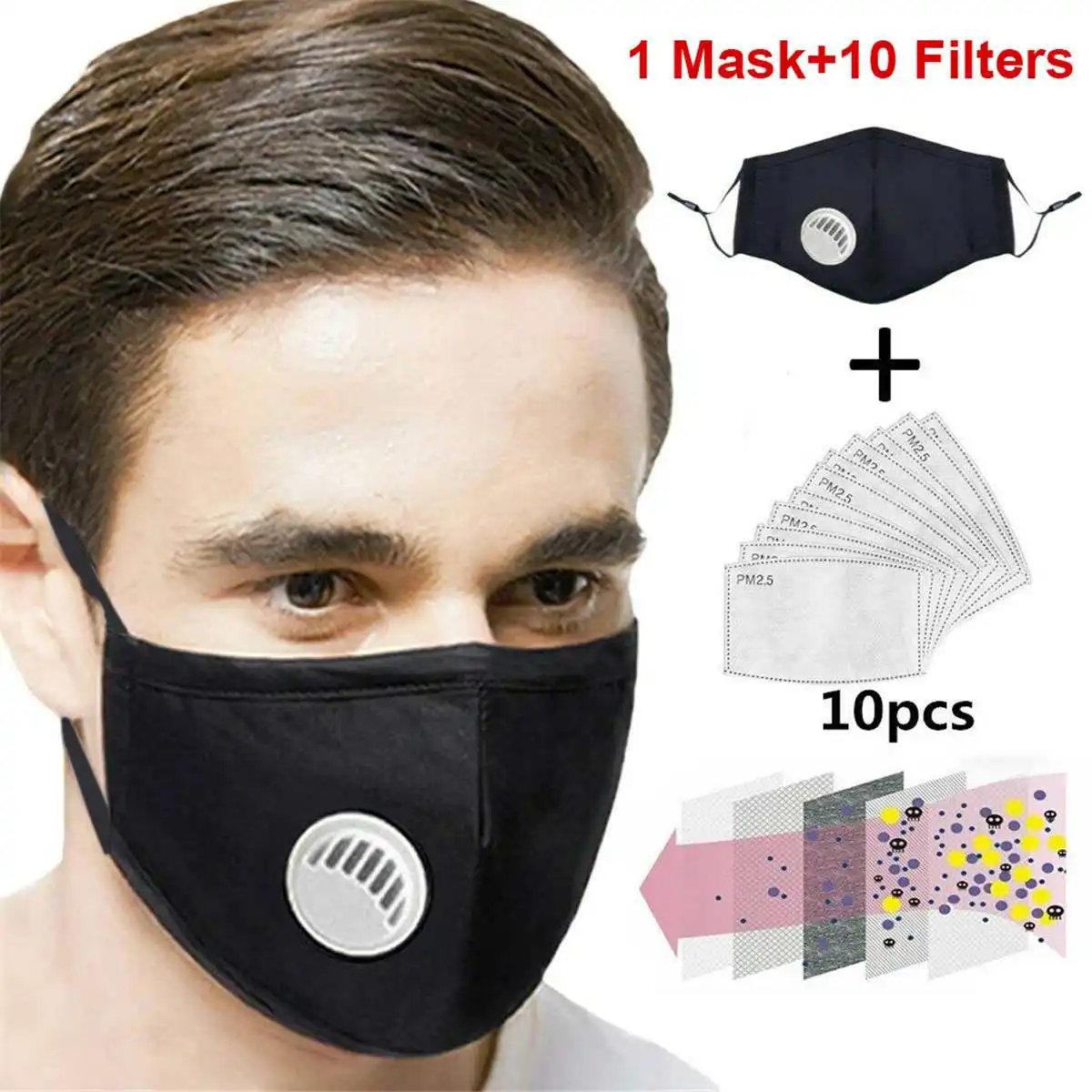 

N95 Face Mask pm2.5 With Breathing Valve Air Purifying Anti Dust Pollution Fresh Air Supply Non-disposable 5 Layers