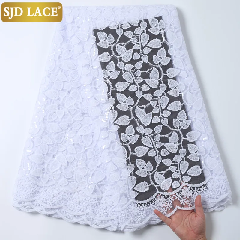 

SJD LACE 2021 African Lace Fabric With Sequins French Lace Fabric High Quality Milk Silk Laces For Wedding Party Dress Sew A1997