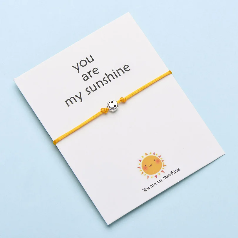 IYOE Wish Card You Are My Sunshine, крошечные браслеты с улыбающимся лицом для женщин, мужчин, детей, винтажный браслет дружбы с красной нитью, парные - Окраска металла: 6