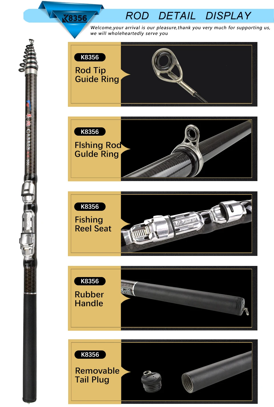 K8356 30T Carbon Spinning Telescopic Rock Fishing Rod 1.8 2.1 2.4 2.7 3.0 3.6M MH Power Carp Feeder Rod High Quality Hand  Pole (17)