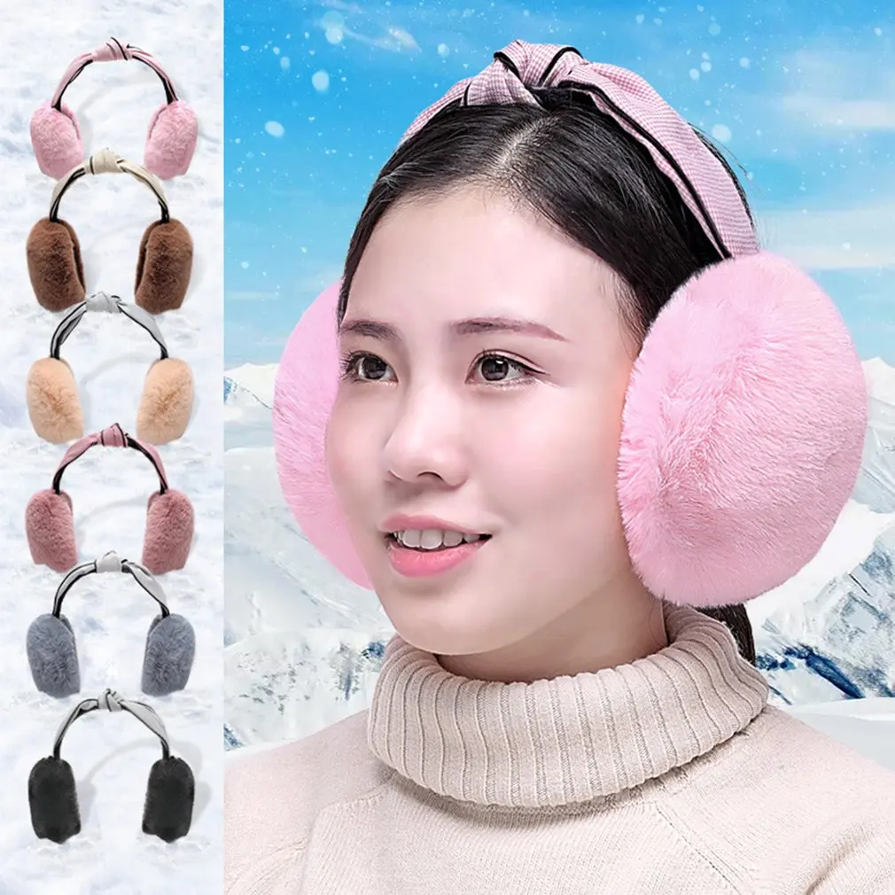 

Women Girls Cute Ear Cover Plush Soft Winter Warm Folding Earmuffs Earwarmers Rabbit Ears Ear Covered