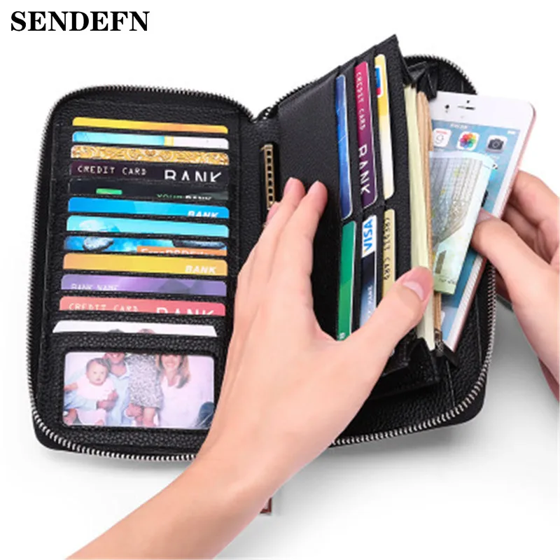 

Genuine Leather RFID Wallets Women Brand Long Zipper Coin Purses Designer Clutch Wallet Credit Card Holder Portfel Damski Wallet