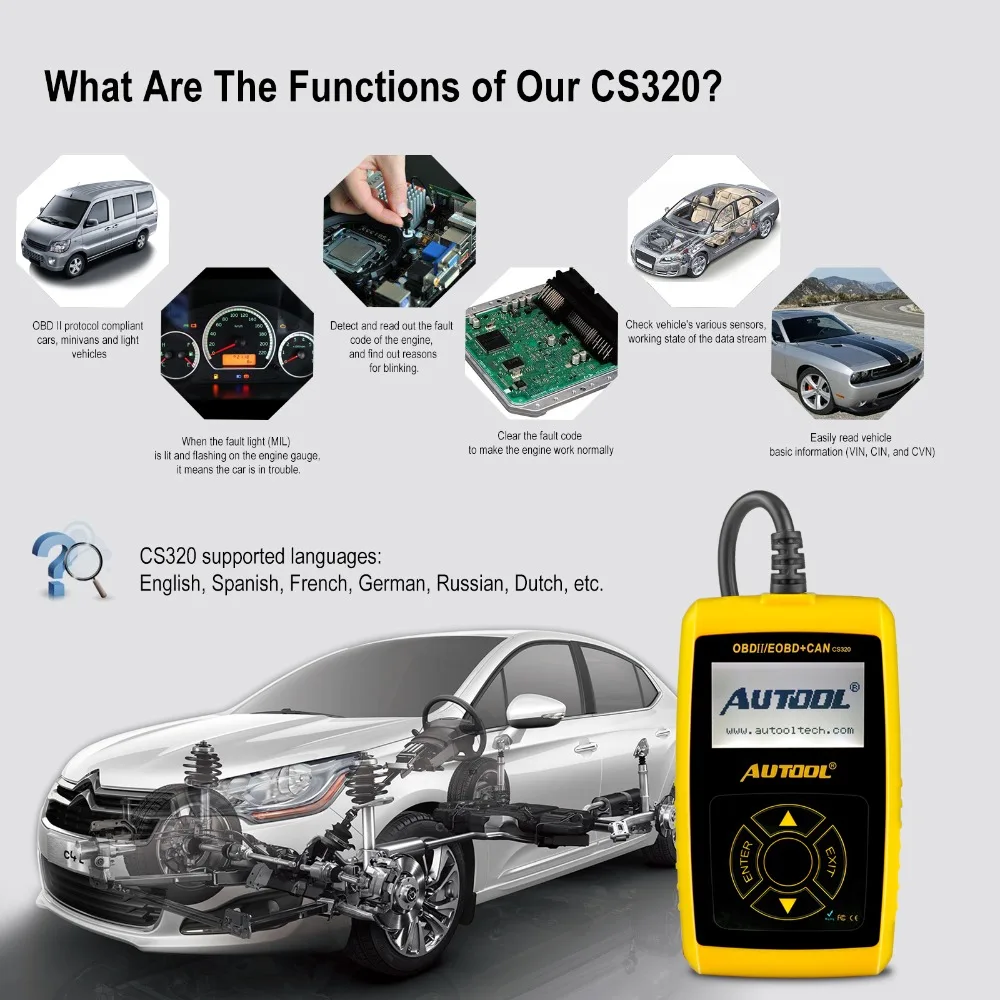 Автомобильный сканер AUTOOL CS320 считыватель кодов OBD2 многофункциональный цифровой