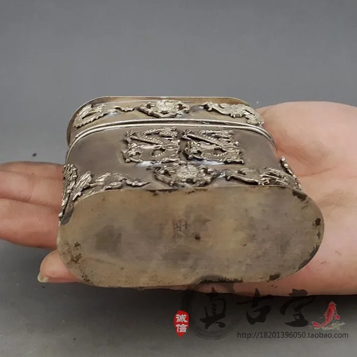 White copper cut tobacco embossed dragon and phoenix double lion white copper box toothpick box