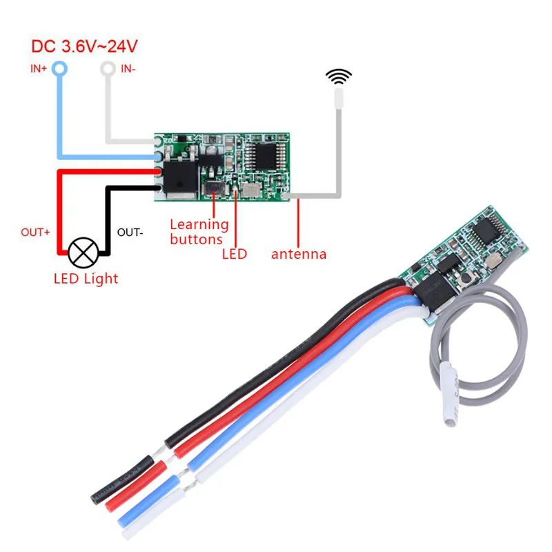 1PC 433 Mhz 1CH RF Relay Receiver Universal Wireless Remote Control Switch Micro Module LED Light Controller DC 3.6V 24V DIY