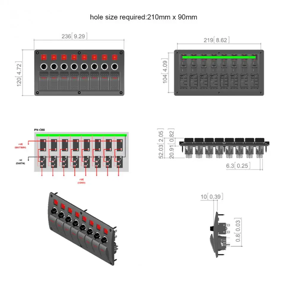 8 Gang 12 V-24 V светодиодный кулисный переключатель Панель& PCB плата защиты от перегрузки для автомобиля морской лодки RV 8 Gang светодиодный переключатель Панель